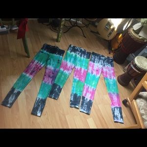 Hand-dyed Leggings- pink, green and black
